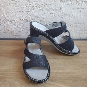 Alegria Loti Glitteroti Wedge Sandals Women 6 - 6.5 EUR 36 Black Sparkle Leather